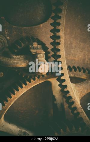Gros pignons rouillés de l'ancien mécanisme Banque D'Images