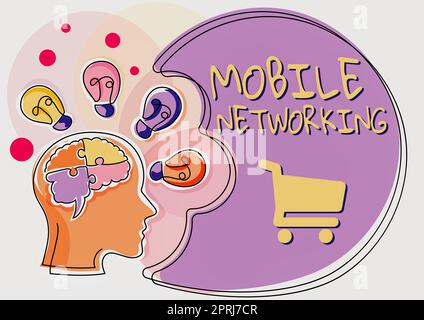 Légende conceptuelle réseau mobile réseau de communication où la dernière liaison est sans fil. Approche commerciale réseau de communication où la dernière liaison est sans fil Banque D'Images