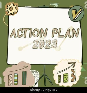 Affiche présentant le plan d'action 2023to la liste des tâches contient le nombre de choses à faire l'année prochaine. La liste de mots à faire contient le nombre de choses à faire l'année prochaine Banque D'Images