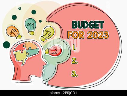 Signature manuscrite Budget pour 2023An estimations écrites des recettes et des dépenses pour 2023. Concept d'entreprise une estimation écrite des recettes et des dépenses pour 2023 Banque D'Images