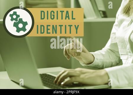 Légende conceptuelle Identityinformation numérique sur l'entité utilisée par l'ordinateur pour représenter l'agent, concept signifiant information sur l'entité utilisée par l'ordinateur t Banque D'Images