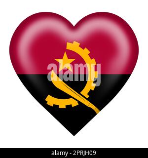 Un bouton de coeur de drapeau d'Angola isolé sur blanc avec un chemin de coupure Banque D'Images