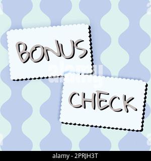 Signe d'écriture à la main chèque bonus, concept d'affaires quelque chose en plus de ce qui est attendu ou strictement dû Banque D'Images
