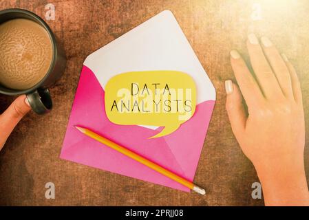 Légende de texte présentant les analystes de données, Internet concept Programmer Design et Create Report identifie les modèles Banque D'Images