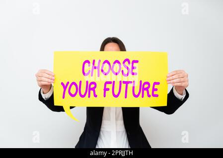 Signe d'écriture à la main Choisissez votre FutureChoice faire aujourd'hui définira le résultat de demain. Les choix d'idées commerciales d'aujourd'hui définiront le résultat de demain Banque D'Images