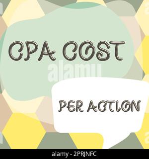 Affichage conceptuel coût CPA par ActionCommission payé lorsque l'utilisateur clique sur un lien affilié. Commission d'approche d'entreprise payée lorsque l'utilisateur clique sur un lien d'affiliation Banque D'Images