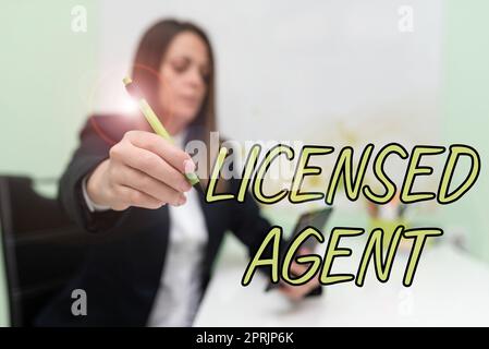 Texte montrant l'agent sous licence inspiration, Word pour les vendeurs autorisés et accrédités de polices d'assurance Banque D'Images