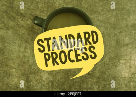Signe de texte indiquant les règles de processus standard à associer à la qualité du produit final, règles d'idée d'entreprise à associer au produit final quali Banque D'Images