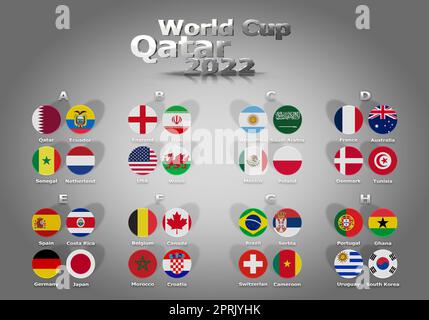 3D groupes d'illustrations de la coupe du monde Qatar 2022 championnat. Les 32 pays éligibles. Banque D'Images