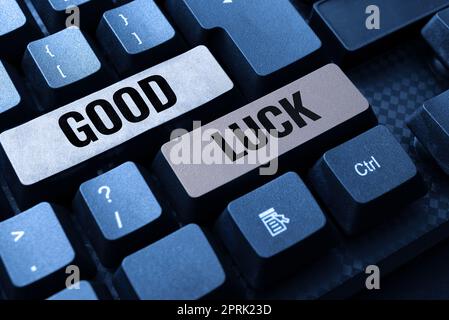 Texte d'écriture bonne chance, concept d'Internet Une fortune positive ou un résultat heureux qu'une personne peut avoir Banque D'Images