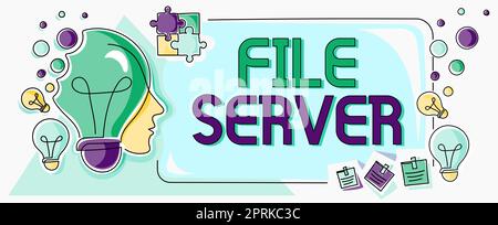 Légende de texte présentant File Server, concept signifiant dispositif qui contrôle l'accès aux données stockées séparément Banque D'Images