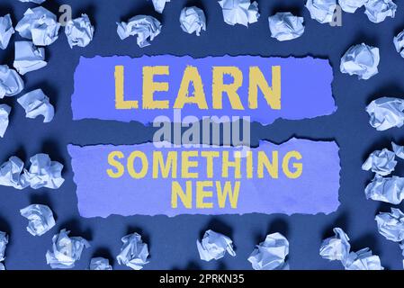 Texte d'écriture apprendre quelque chose de nouveau, gain d'idée d'affaires acquérir différentes formations, connaissances, ou compétences Banque D'Images