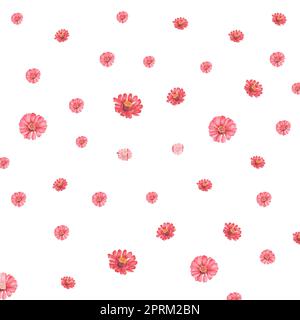 Motif aquarelle dessiné à la main patten sans couture avec fleurs de zinnia. Une petite partie du grand ensemble BIRDS GARDEN Banque D'Images