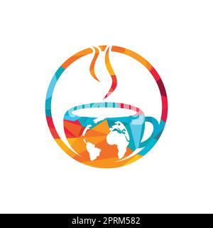 Tasse à café créative avec logo globe Map Vector. Illustration de Vecteur