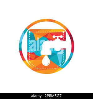 Modèle de conception du logo vectoriel de l'application plomberie. Robinet avec motif vectoriel d'icône de poche. Illustration de Vecteur