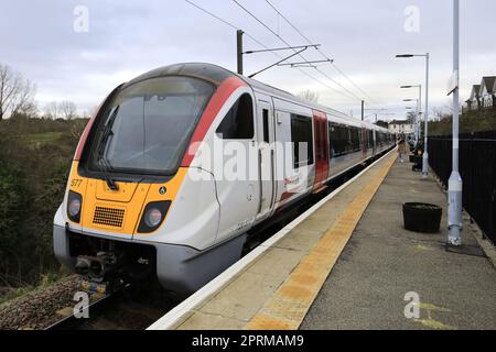 Greater Anglia train 720577, gare de Braintree, Essex, Angleterre, Royaume-Uni Banque D'Images