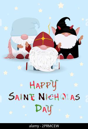 Saint-Nicolas Citation avec un mignon gnome dans un chapeau rouge.Sinterklaas Eve. Banque D'Images