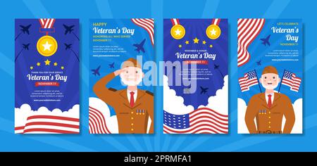 Happy Veterans Day social Media Stories Template dessin main dessin dessin dessin dessin animé dessin animé Illustration de Vecteur