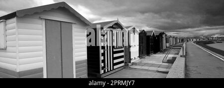 Beachuts sur la promenade de la ville de Brightlingsea, Essex, Angleterre, Royaume-Uni Banque D'Images