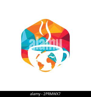 Tasse à café créative avec logo globe Map Vector. Illustration de Vecteur