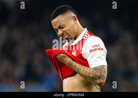 Manchester, Angleterre - 26 avril 2023, Arsenal a présenté Gabriel Jesus lors du match de football de la première ligue du championnat anglais entre Manchester City et Arsenal le 26 avril 2023 au stade Etihad de Manchester, Angleterre - photo : Ian Stephen/DPPI/LiveMedia Banque D'Images