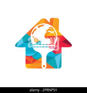Pinceau et logo globe Vector. Concept global de logo d'icône de peinture. Illustration de Vecteur