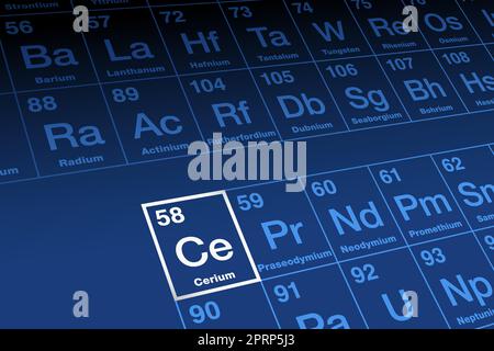 Cérium sur le tableau périodique des éléments, avec le symbole d'élément ce Illustration de Vecteur