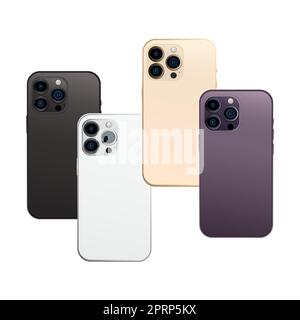 Nouveauté, gadget moderne pour smartphone 14 version pro, jeu de 4 pièces, nouvelles couleurs originales - illustration vectorielle Banque D'Images