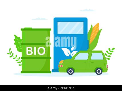 Biocarburant cycle de vie des matériaux naturels et des plantes avec des barils verts ou biogas production d'énergie en dessin animé à la main dessins de dessin animé Illustration Banque D'Images