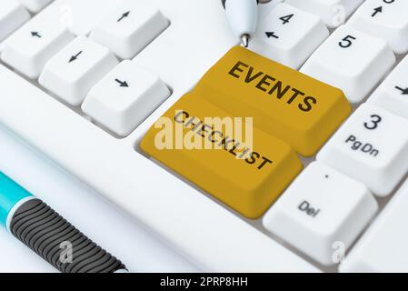 Affichage d'affiches liste de contrôle des événements, vitrine d'affaires outil précieux pour gérer avec succès votre affaire Résumé création d'emplois de transcription en ligne, Banque D'Images