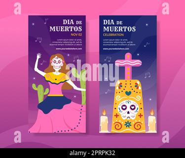 Dia de Los Muertos ou modèle de bannière verticale Day of the Dead Illustration d'un dessin animé à la main Illustration de Vecteur
