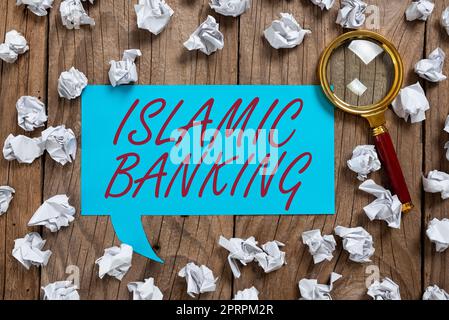 Texte d'écriture système bancaire islamique basé sur les principes de la loi islamique. Mot écrit sur le système bancaire basé sur les principes de la loi islamique Banque D'Images