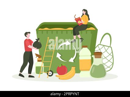 Modèle zéro déchet dessin à la main dessin à plat de dessin animé Illustration avec des articles durables et réutilisables ou des produits pour être respectueux de l'environnement Banque D'Images