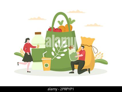 Modèle zéro déchet dessin à la main dessin à plat de dessin animé Illustration avec des articles durables et réutilisables ou des produits pour être respectueux de l'environnement Banque D'Images