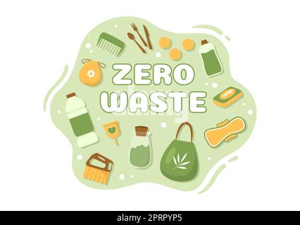 Modèle zéro déchet dessin à la main dessin à plat de dessin animé Illustration avec des articles durables et réutilisables ou des produits pour être respectueux de l'environnement Banque D'Images