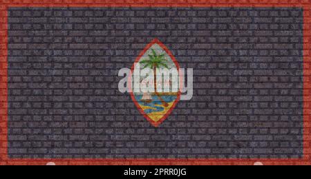 3D drapeau de Guam sur un mur de briques Banque D'Images
