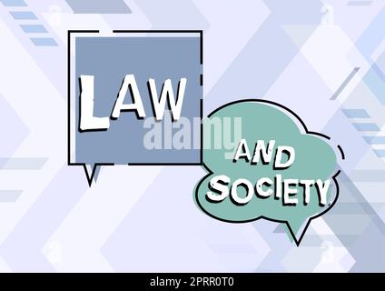 Affichage conceptuel droit et société aborder la relation mutuelle entre le droit et la société. Mot pour adresse la relation mutuelle entre le droit et la société Banque D'Images