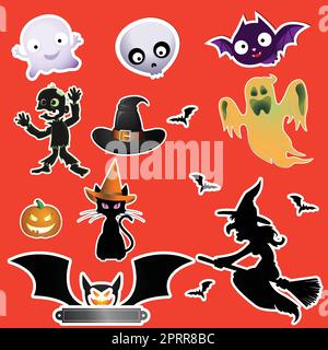 lot d'autocollants personnages halloween mignons Illustration de Vecteur