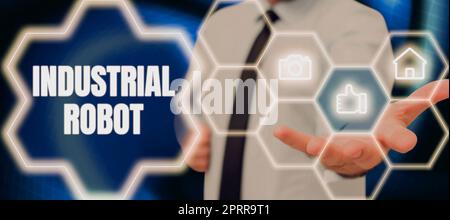 Écriture de texte robot industriel, Word pour l'application de meilleures solutions qui répondent aux nouvelles exigences Banque D'Images