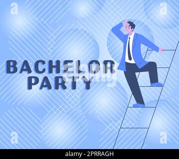 Légende de texte présentant Bachelor Party, Word pour conçu pour aider le créancier à obtenir l'actif du débiteur gentleman en costume debout Ladder Search Banque D'Images