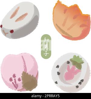 Bonbons japonais colorés en forme de lapins, de pêches et de poissons rouges Illustration de Vecteur