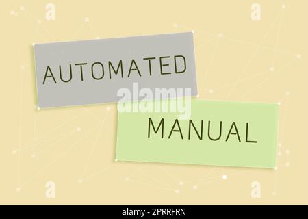 L'étiquette manuscrite Automated Manualas déclenche le changement de vitesse et il peut facilement passer d'une humeur à l'autre. Le concept d'entreprise comme le décalage de déclenchement et le service informatique peut facilement passer d'une humeur à l'autre Banque D'Images