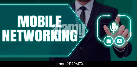 Légende conceptuelle réseau mobile réseau de communication où la dernière liaison est sans fil. Photo conceptuelle réseau de communication où la dernière liaison est sans fil Banque D'Images