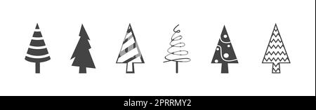 Kit 6 pièces Arbres de noël verts abstraits sur fond blanc - Vector Banque D'Images