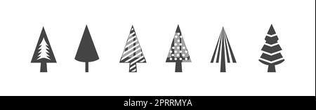Kit 6 pièces Arbres de noël verts abstraits sur fond blanc - Vector Banque D'Images
