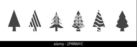 Kit 6 pièces Arbres de noël verts abstraits sur fond blanc - Vector Banque D'Images