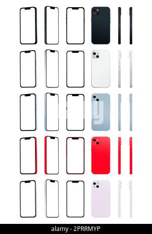 Jeu de 30 pcs nouveauté moderne smartphone 14, couleurs originales, modèles pour la publicité - Vector Banque D'Images