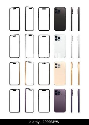 Jeu de 24 pcs nouveauté moderne smartphone 14 PRO, couleurs originales, modèles pour la publicité - Vector Banque D'Images