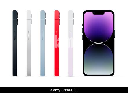 Nouveauté, gadget moderne pour smartphone version 14, ensemble de 5 pièces, nouvelles couleurs originales, modèle pour la conception web sur fond blanc - Vector Banque D'Images