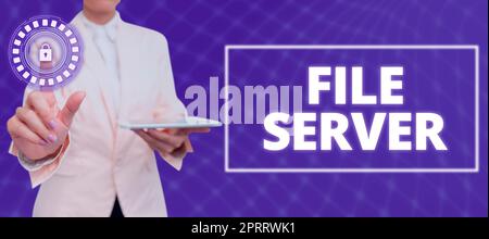 Écriture affichage du texte serveur de fichiers. Mot pour périphérique qui contrôle l'accès aux données stockées séparément Banque D'Images